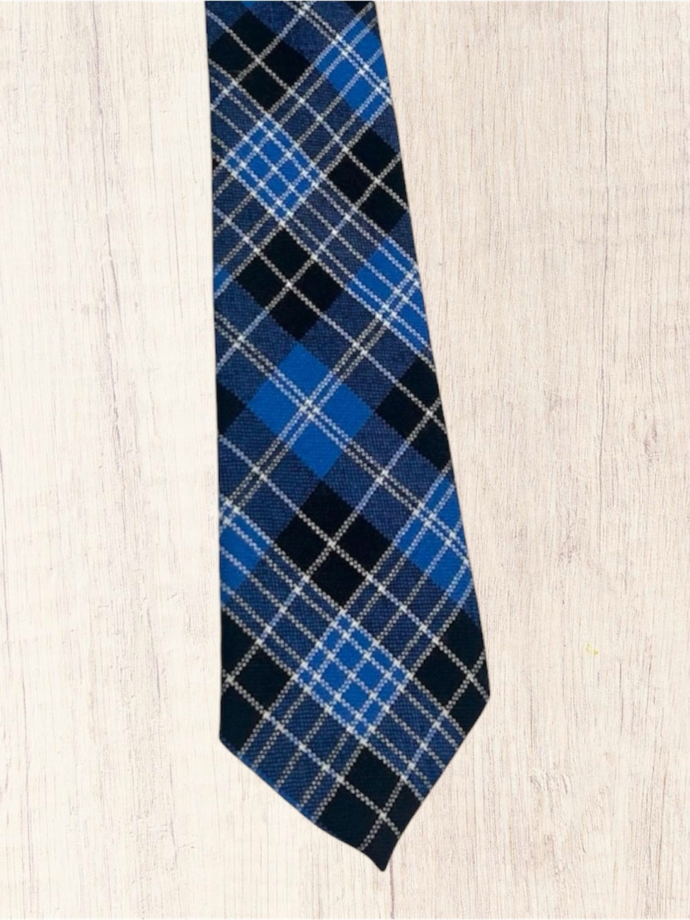Vintage Scottish Tartan Blue Necktie Made in Scotland 100% New Wool Plaid Tie